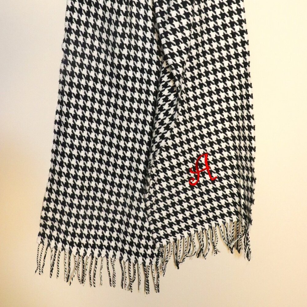 Softer than Cashmere, Embroidered with letter A,  black and white scarf tassels